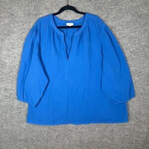 J.Jill Shirt Womens 4XL XXXXL Blue Blouse Boho Balloon Sleeve Plus Size Casual